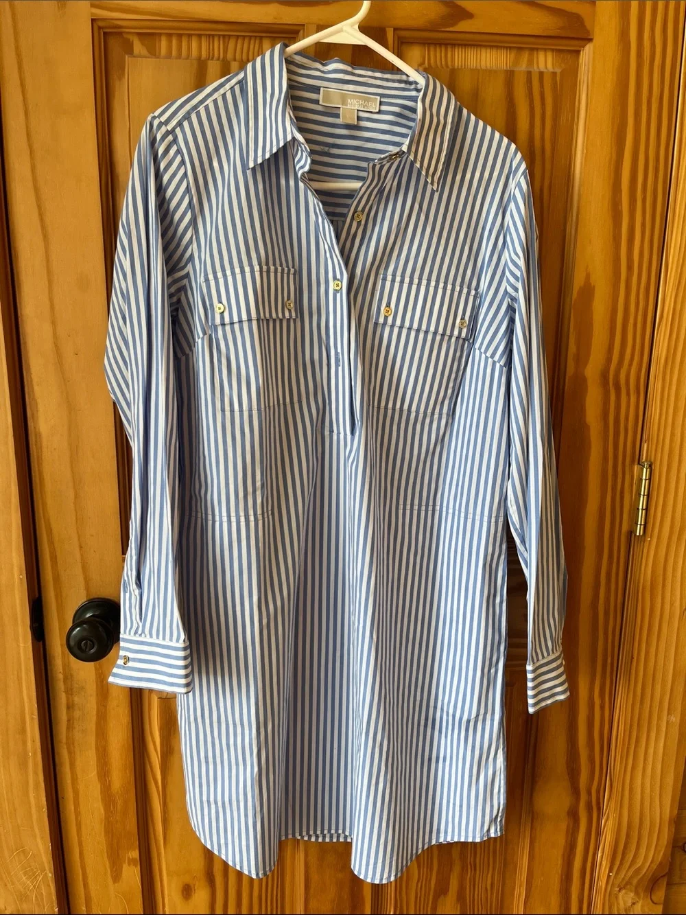 Michael Kors Blue & White Striped Tunic Shirt/Beach Coverup - Size Large